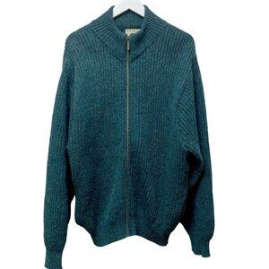Vintage L.L. Bean Mens Wool Sweater Large Long  Zip Front Cardigan Green Alpaca